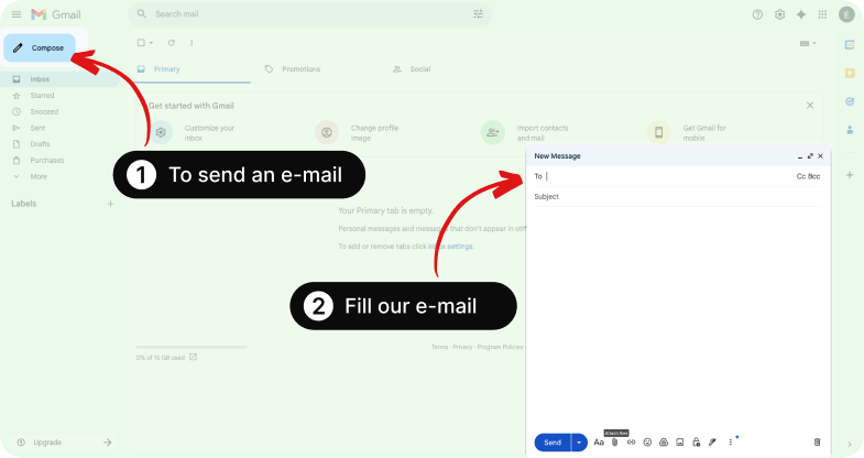 Email interface showing where to compose